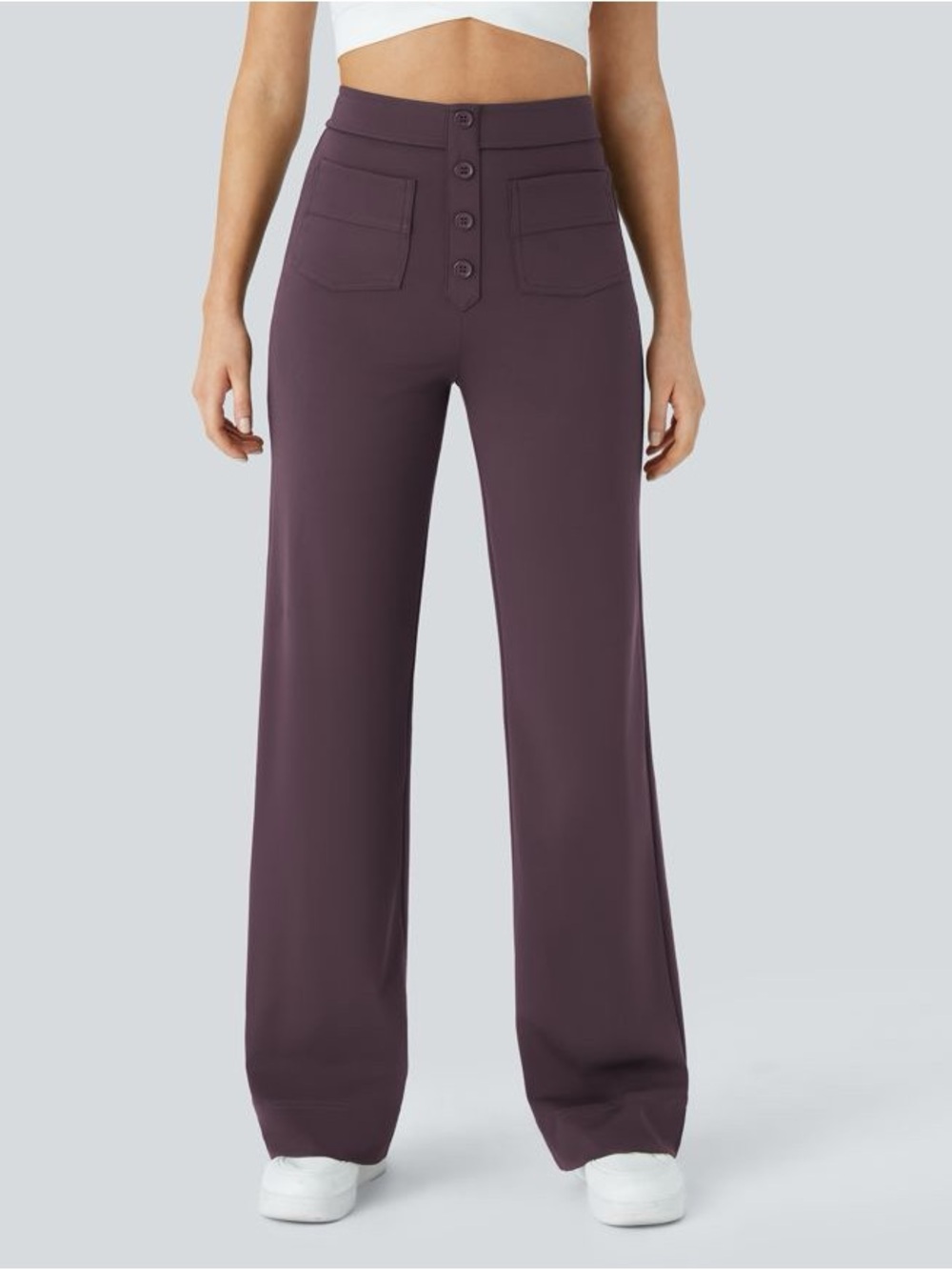 HALARA DayStretch High-Waist Wide Leg Button-Front Pants XL Dusky Purple